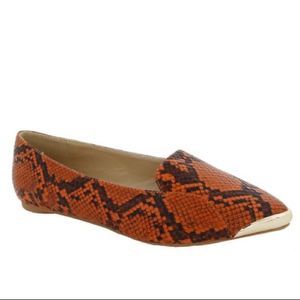 Penny Loves Kenny Nik Loafers in Orange Snakeskin Gold Toe 8.5 NWOT